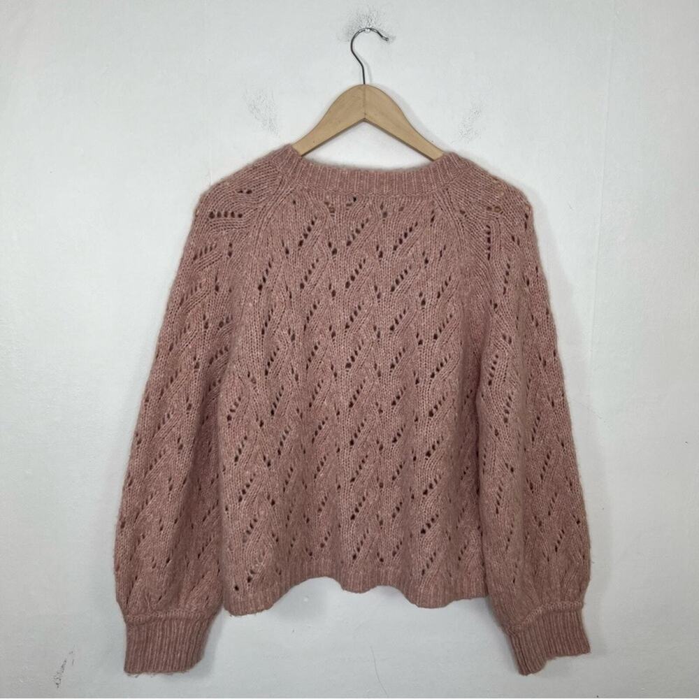 J. Crew Pointelle Heather Pink Crewneck Wool Blend Sweater Size Large - Picture 4 of 13